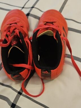 adidas Kids Red Soccer Sneakers with Black Accents